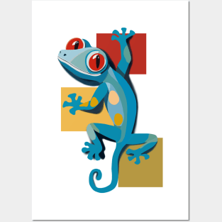 Cute Blue Gecko Posters and Art